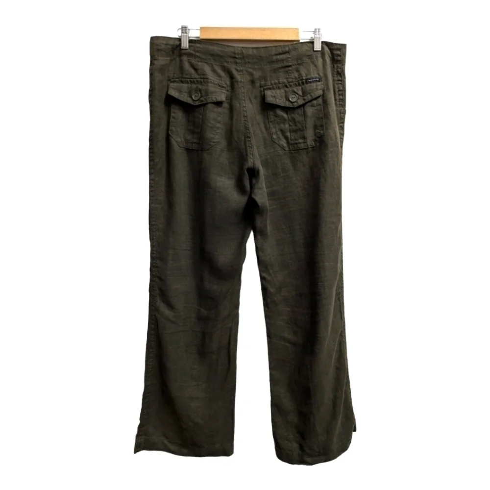 Sanctuary wide leg linen dark green pants size 32